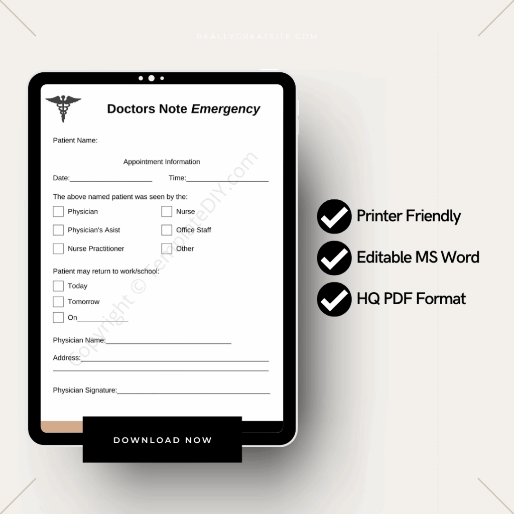 Emergency Room Real Doctors Note For Work Template