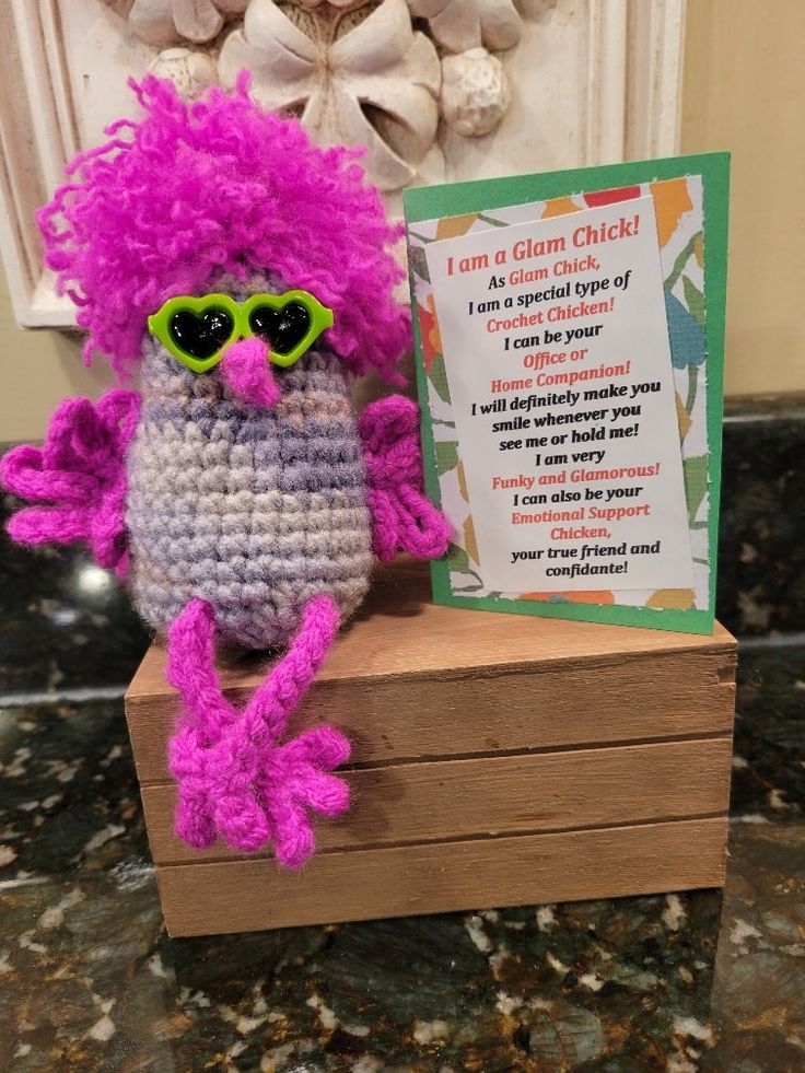 Emotional Support Hot Pink Fluff GLAM Chicks crochet Handmade funky 