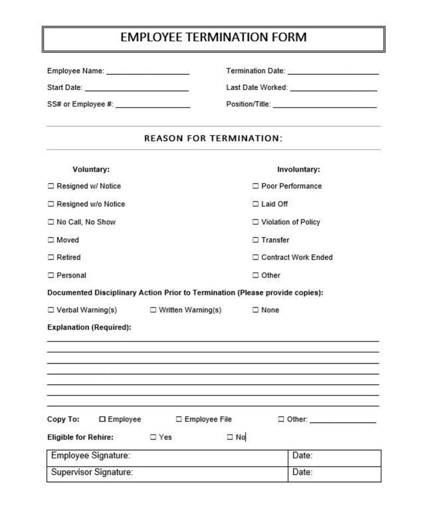 Employee Separation Printable Employee Termination Form Pdf Printable 