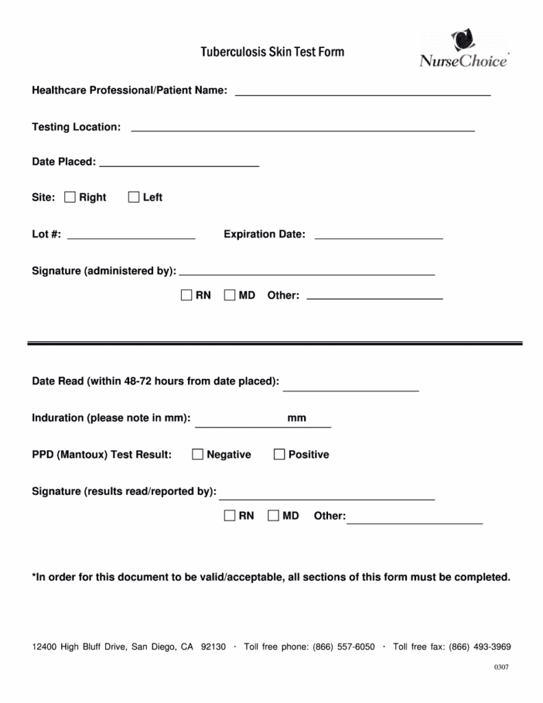 Employment Blank Free Printable Tb Test Form