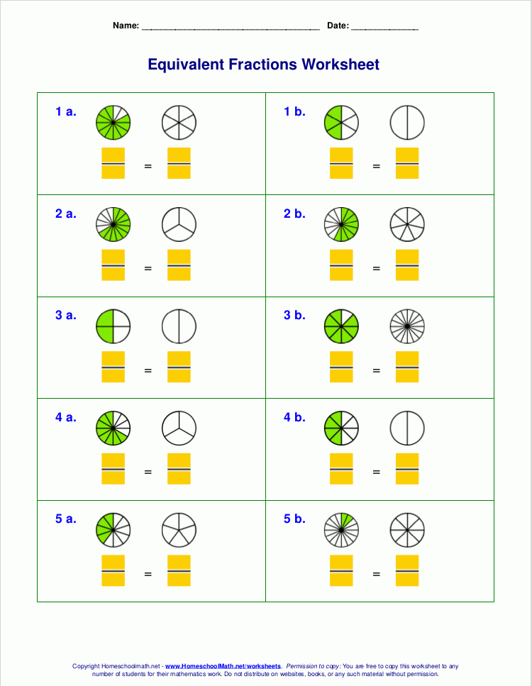 Equivalent Fractions Worksheets Grade 6