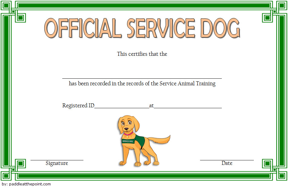 Fillable Blank Downloadable Free Printable Service Dog Certificate 