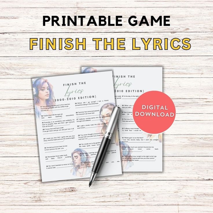Finish The Lyrics Game Guess The Lyrics Printable Game Song Challenge