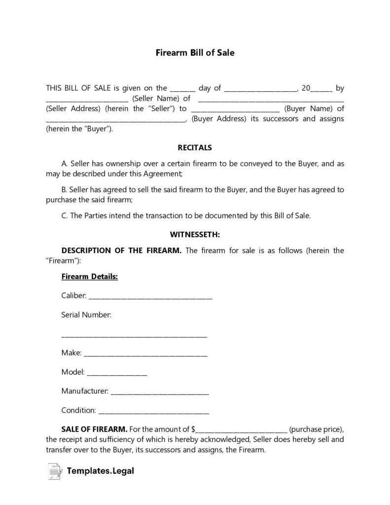 Firearm Bill Of Sale Templates Free Word PDF ODT 