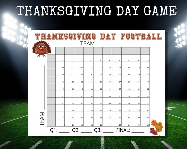 Football Squares Game Thanksgiving Day Game Football Squares Bowl