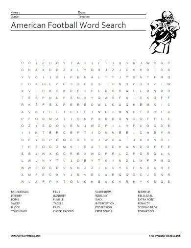 Football Word Search Free Printable