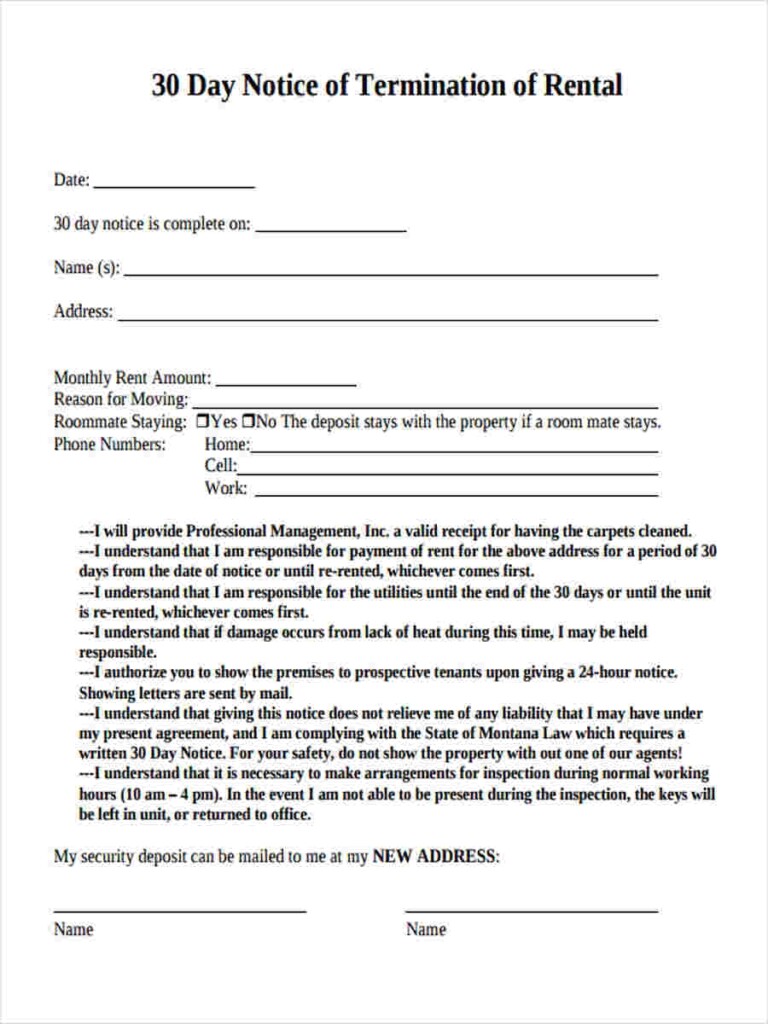 Free 30 Day Notice To Vacate Template Template
