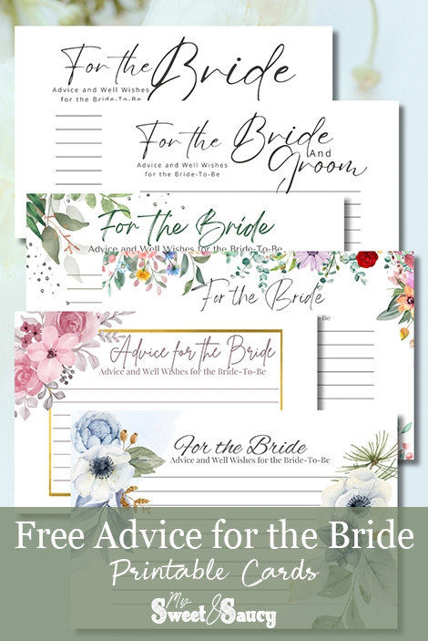 Free Advice For The Bride Printable Cards My Sweet And Saucy