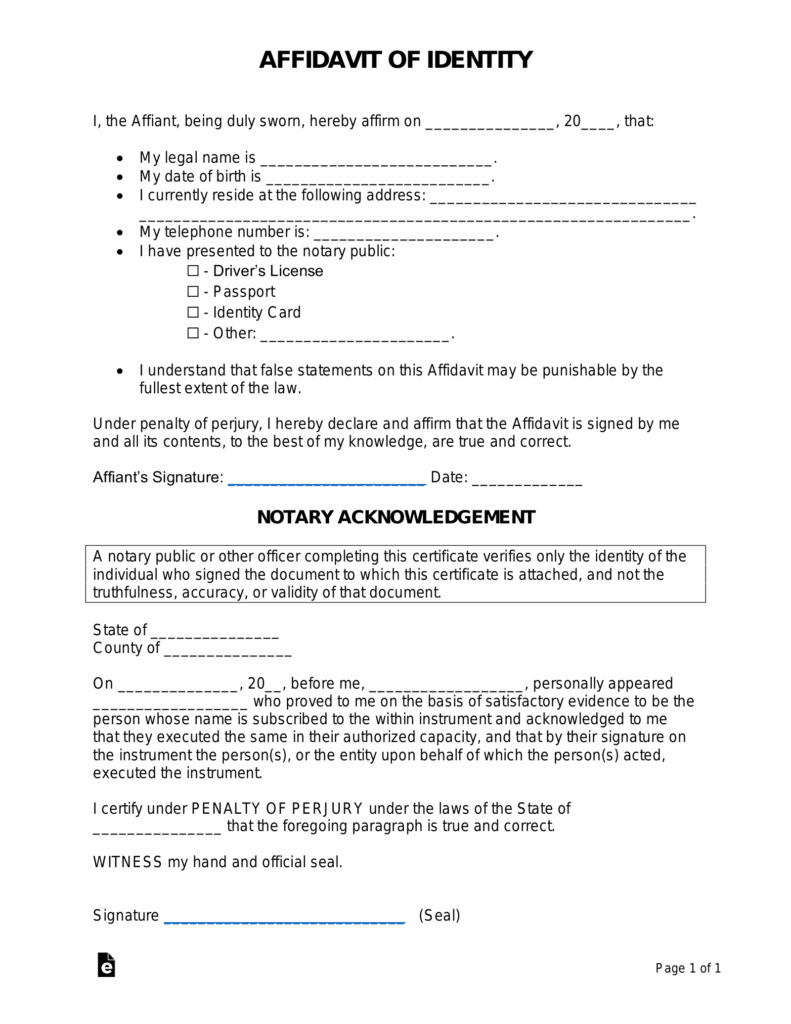 Free Affidavit Of Identity Form PDF Word EForms 54 OFF