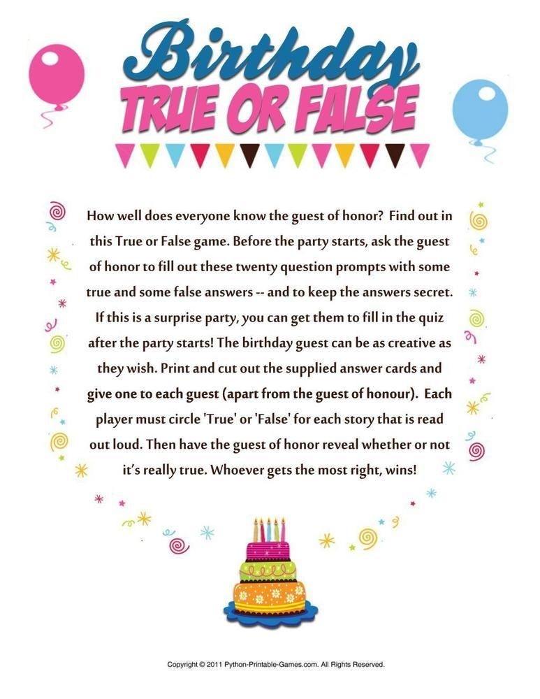 Free Birthday Games Printables Printable Calendars AT A GLANCE