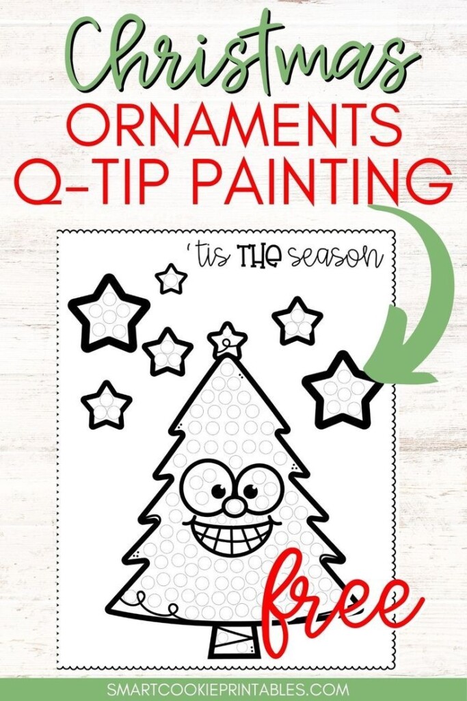 Free Christmas Q tip Painting Printable For Kids Preschool Christmas 