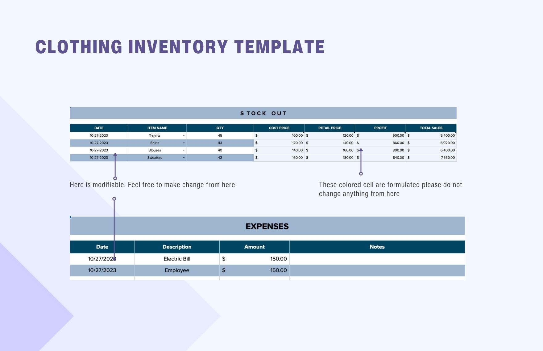 Free Clothing Inventory Template Download In Excel Google Sheets