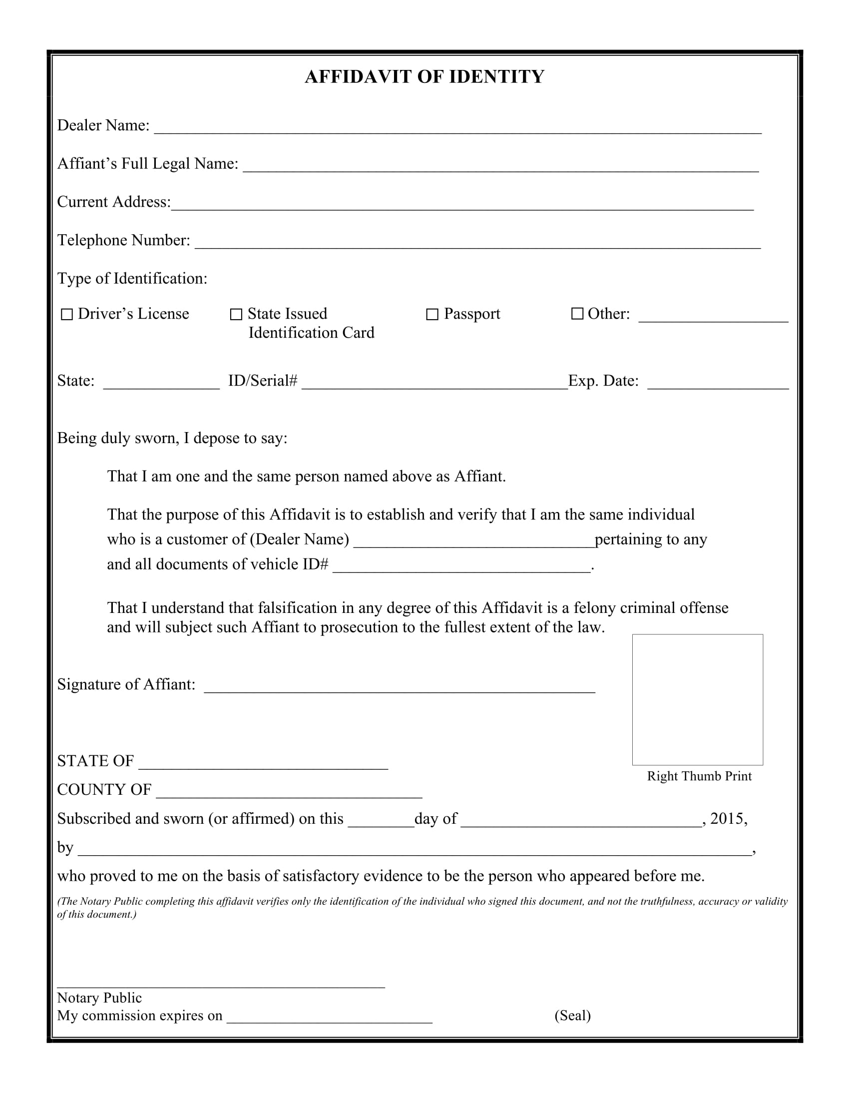 Free Forms Affidavit Of Identity 2024 PrintableAffidavitForm