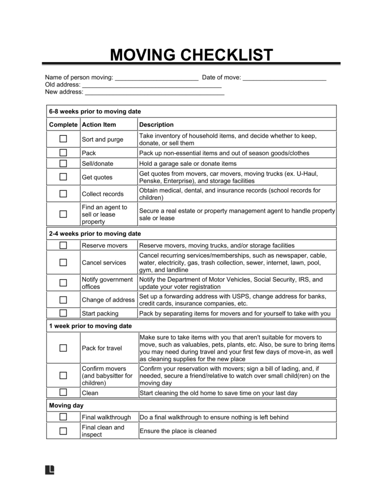 Free Moving Checklist Template PDF Word Legal Templates 57 OFF