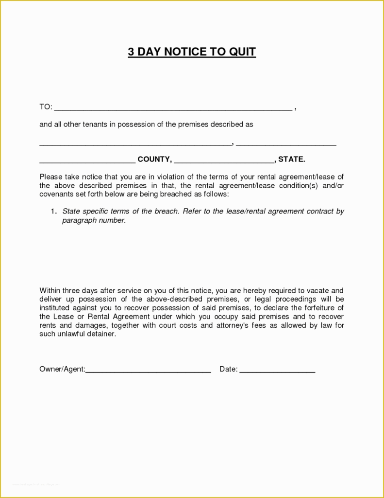 Free Pay Or Quit Notice Template Of 3 Day Notice To Pay Rent Quit 