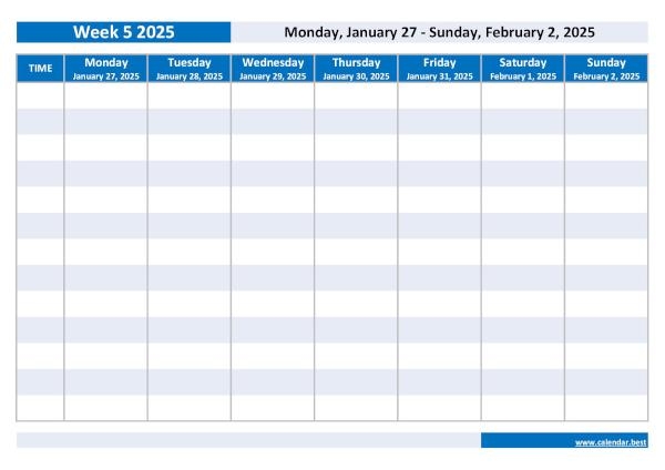 Free Printable 5 Day Calendar 2025 Printable Jada Rhonda