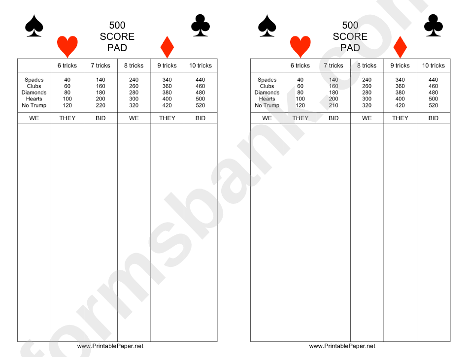 Free Printable 500 Card Game Score Sheets Printable Word Searches