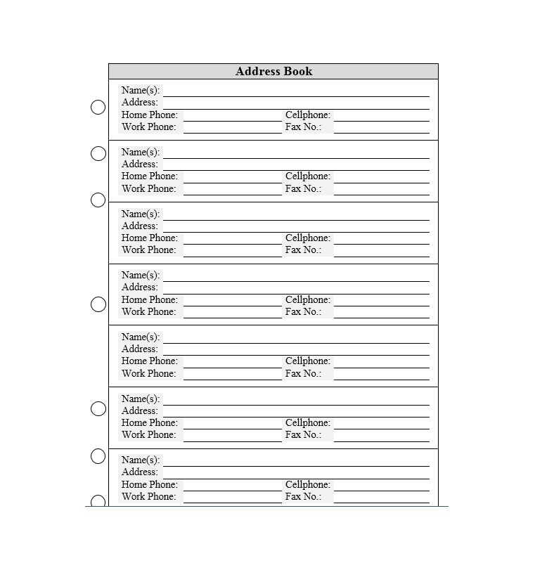 Free Printable Address Book Forms Printable Forms Free Online