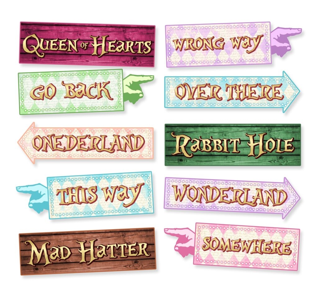 Free Printable Alice In Wonderland Arrow Signs Template Fillable Form 