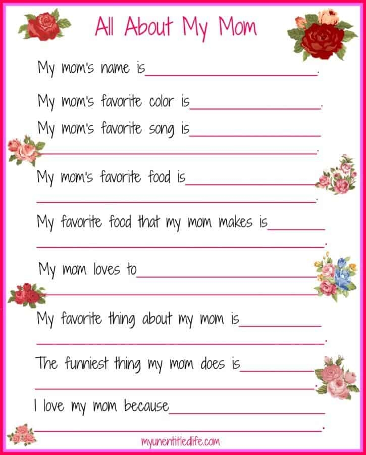Free Printable All About My Mom Printable