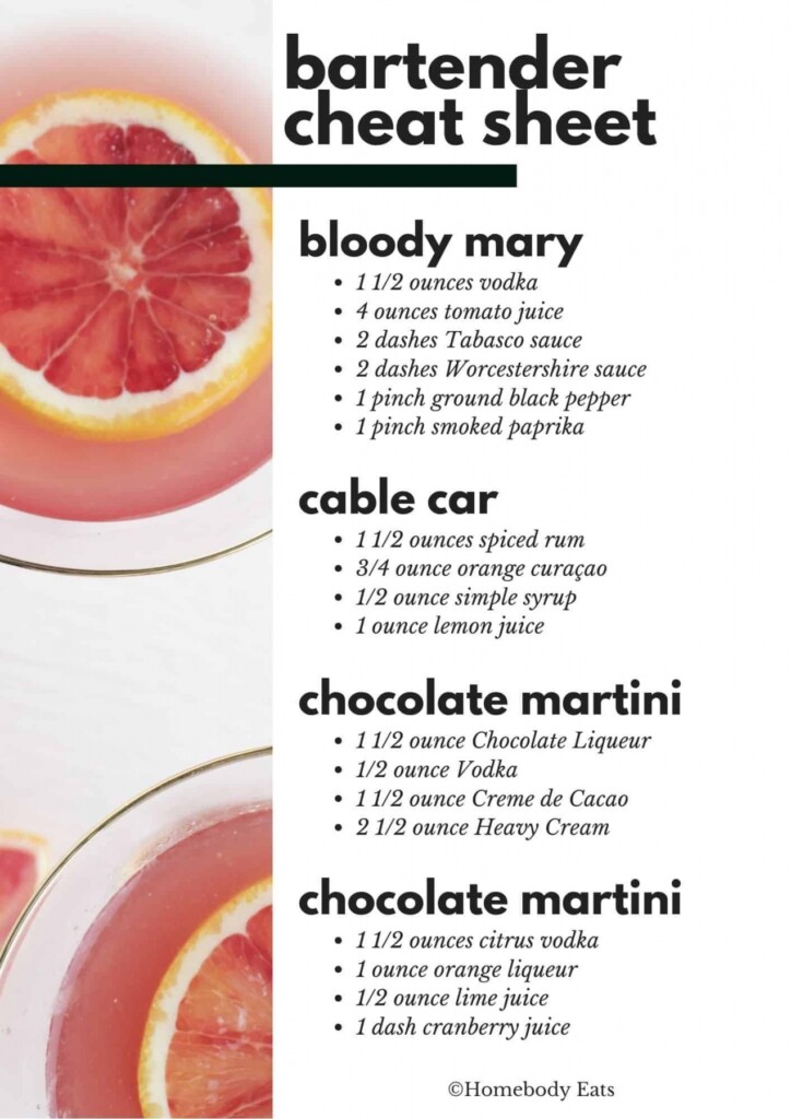 Free Printable Bartender Cheat Sheet FREE Printable HQ