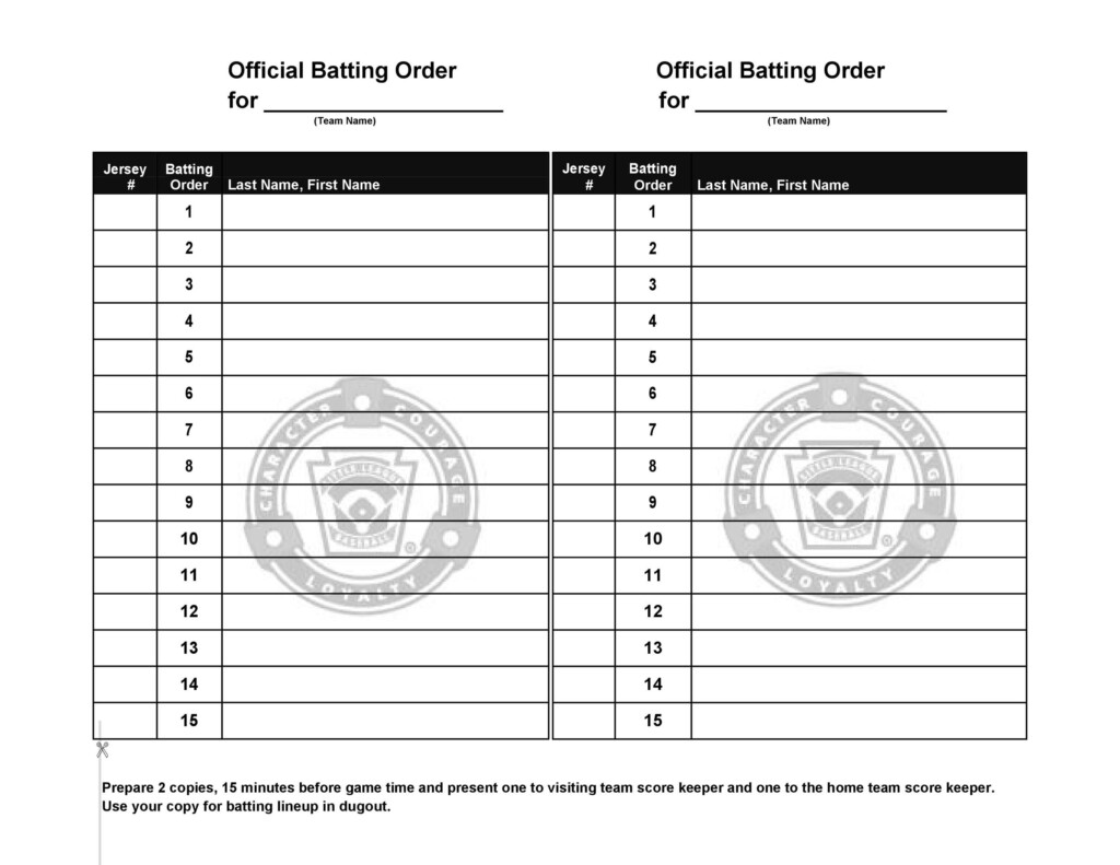 Free Printable Baseball Lineup Template Printable Templates