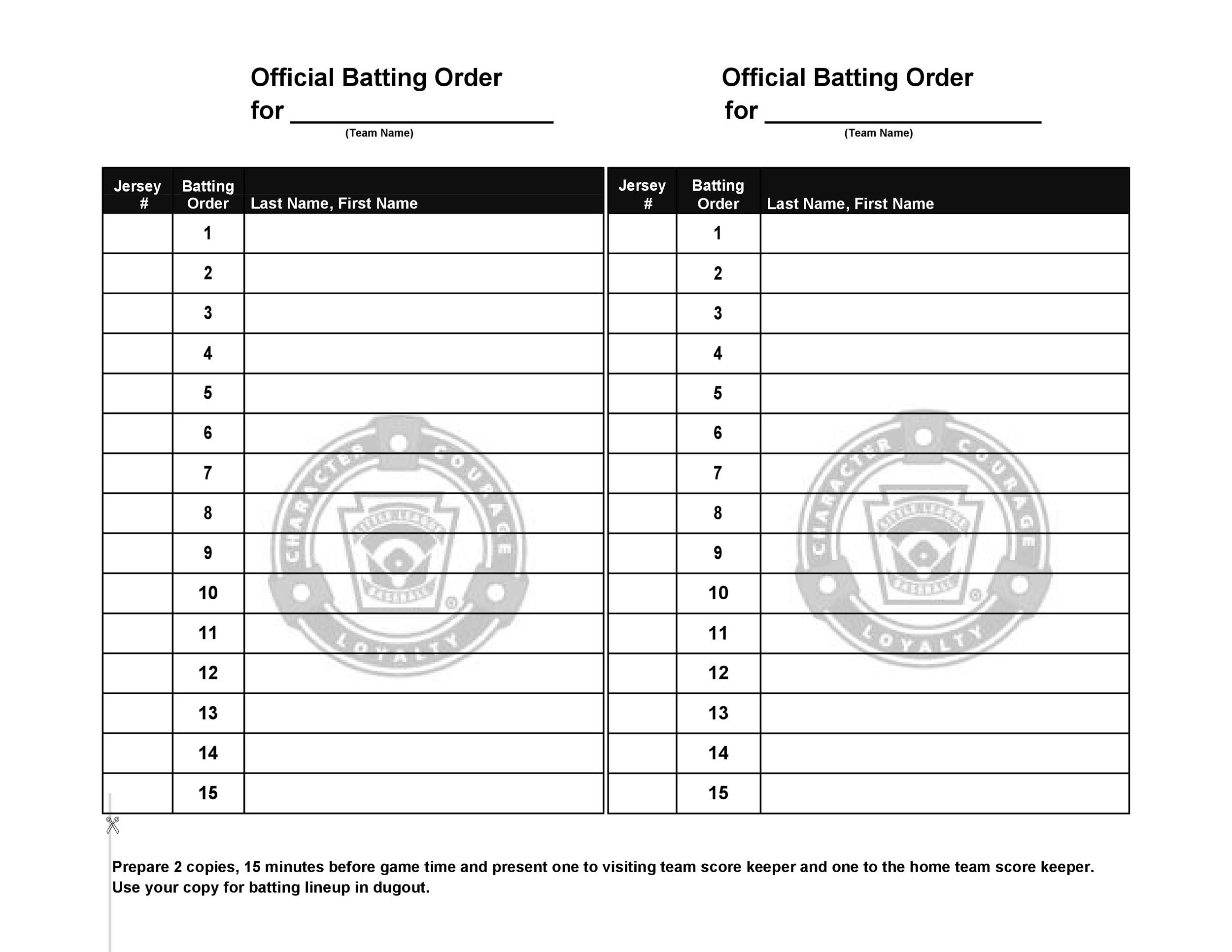 Free Printable Baseball Lineup Template Printable Templates