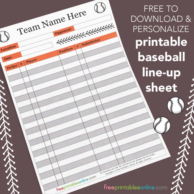 Free Printable Baseball Lineup Template