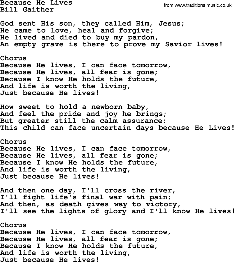 Free Printable Because He Lives Sheet Music