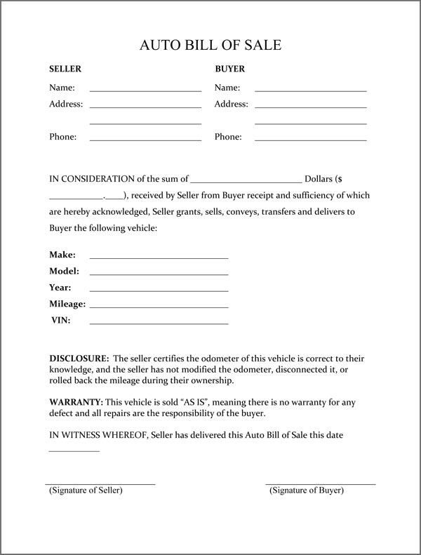 Free Printable Bill Of Sale Camper Form GENERIC 