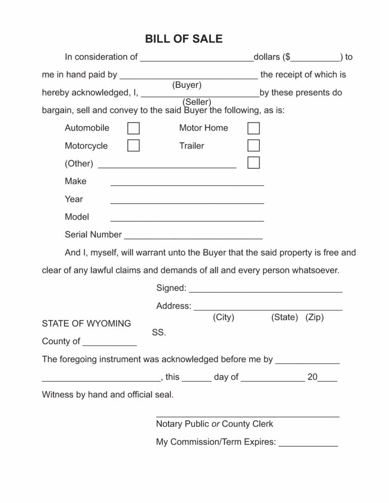 Free Printable Bill Of Sale Camper Form GENERIC 