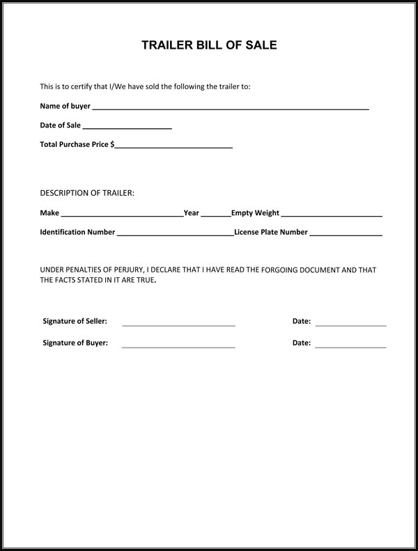 Free Printable Bill Of Sale Camper Form GENERIC