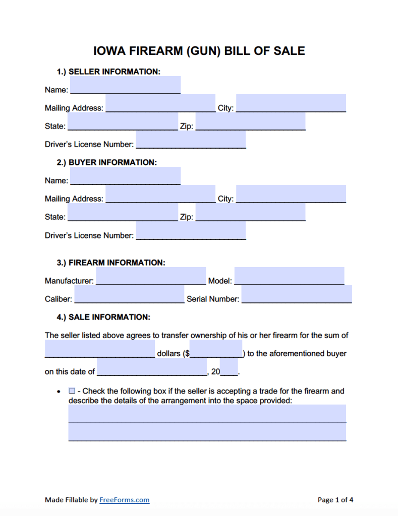 Free Printable Bill Of Sale For Car Iowa