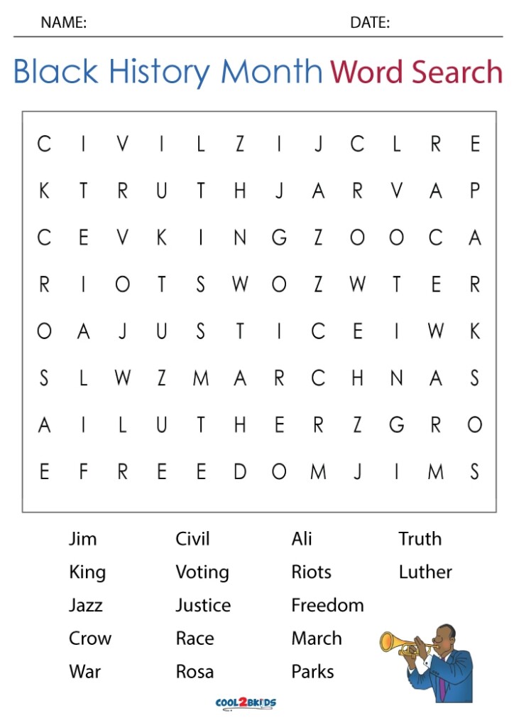 Free Printable Black History Month Word Search Printable Printable 