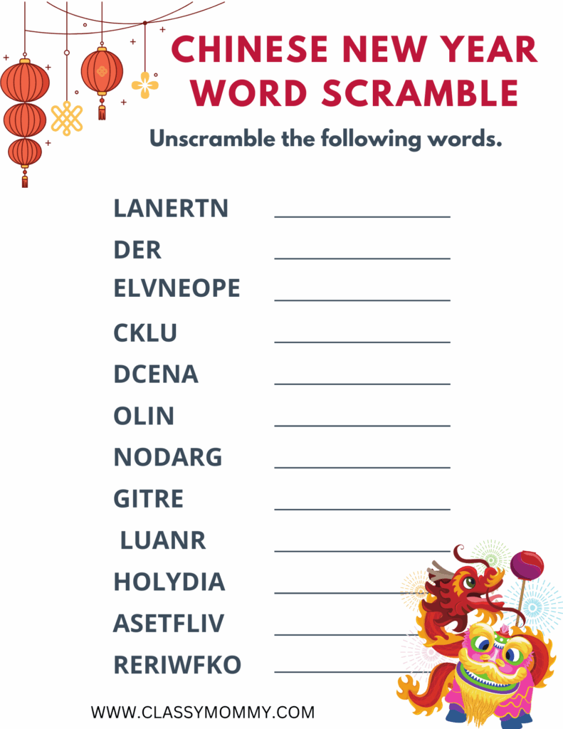 Free Printable Chinese New Year Word Scramble Classy Mommy