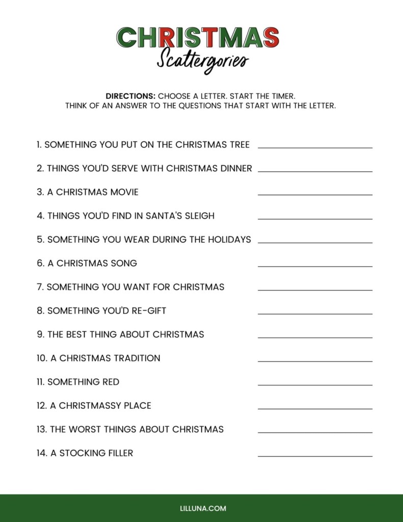 Free Printable Christmas Activities For Adults FREE Printable A Z