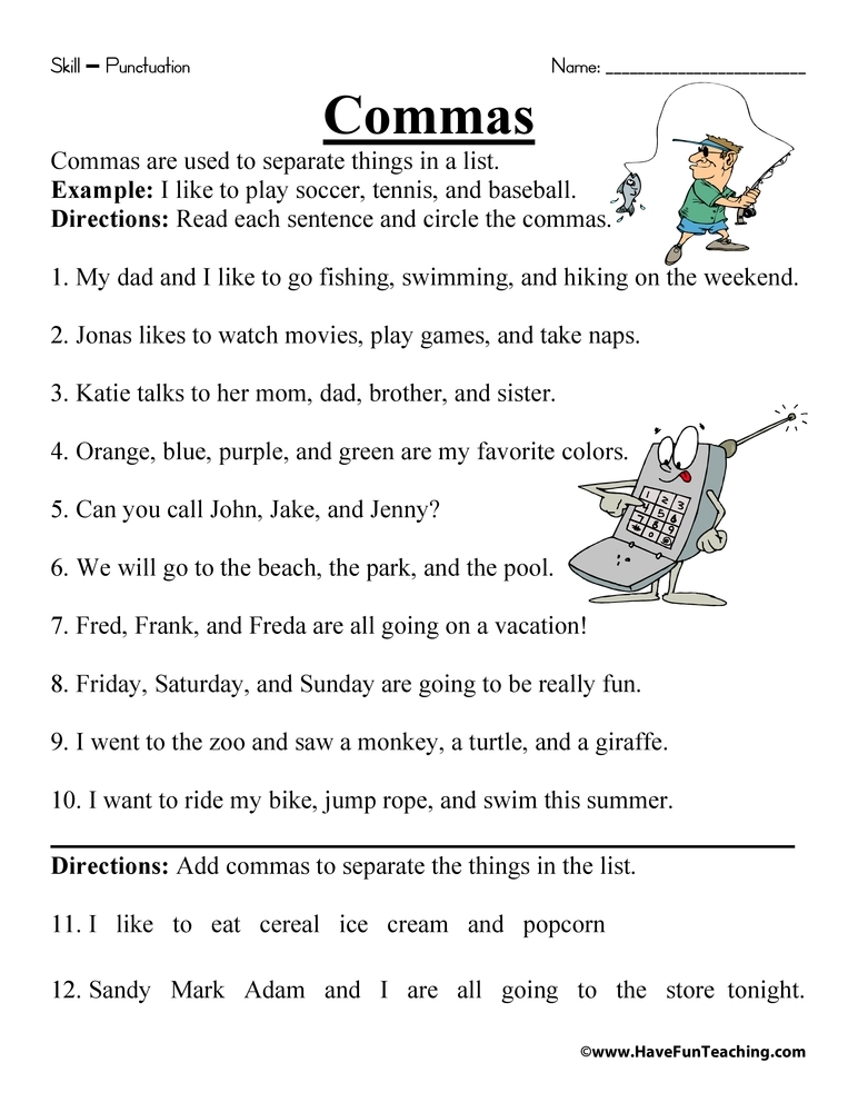 Free Printable Comma Worksheets Printable Worksheets