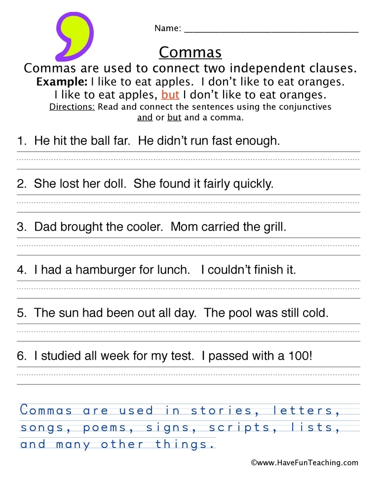 Free Printable Comma Worksheets Printable Worksheets