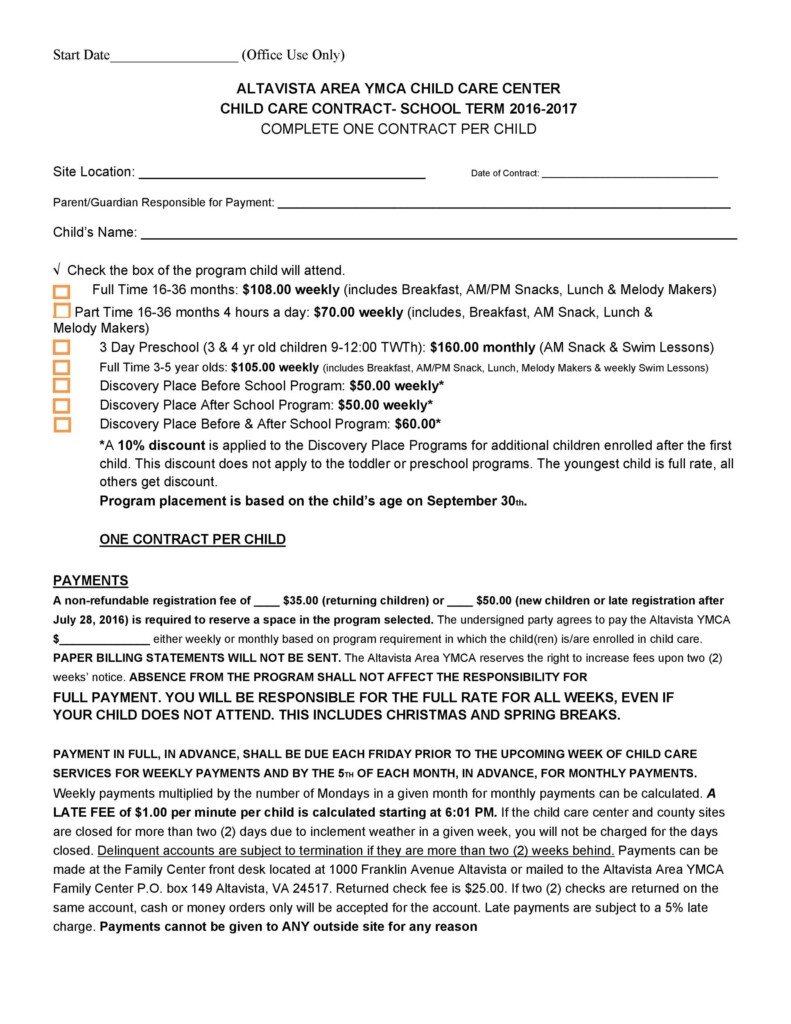 Free Printable Daycare Contracts