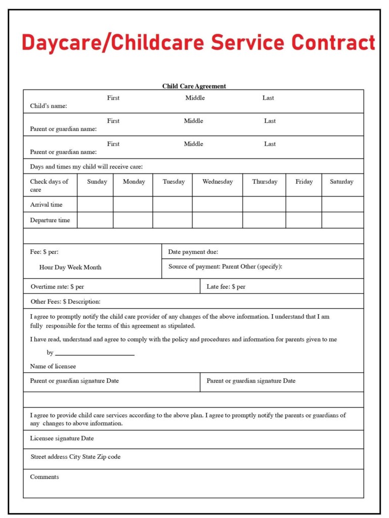 Free Printable Daycare Contracts Vrogue co