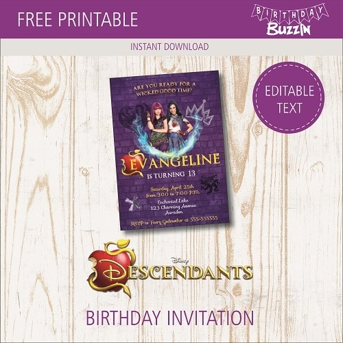 Free Printable Descendants 2 Birthday Invitations Birthday Buzzin