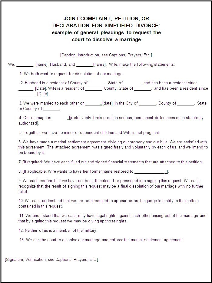 Free Printable Divorce Papers Form GENERIC 