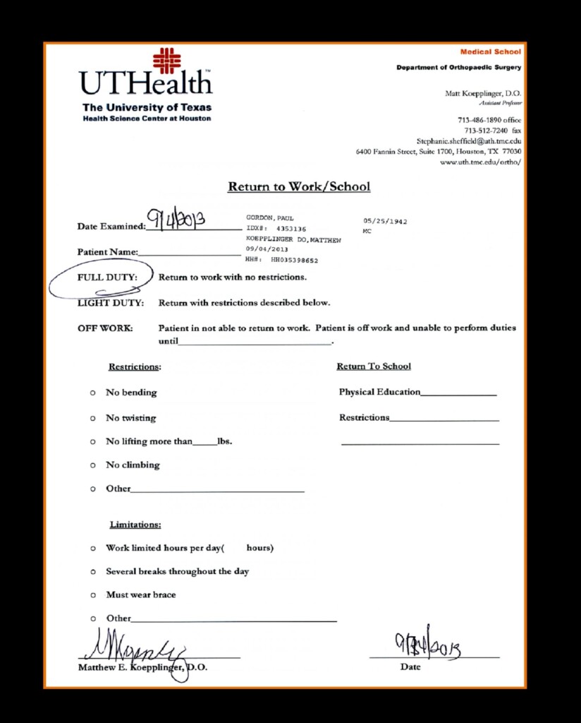 Free Printable Emergency Room Excuse For Work