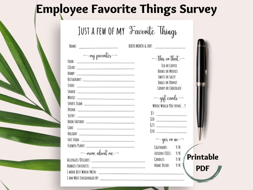 Free Printable Employee Favorite Things List Printabl Vrogue co