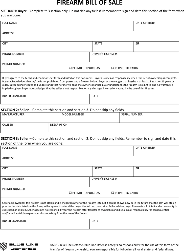 Free Printable Firearm Bill Of Sale