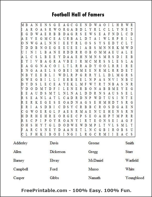 Free Printable Football Word Search Quotes