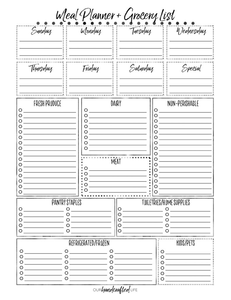 Free Printable Grocery List And Meal Planner Seretrak