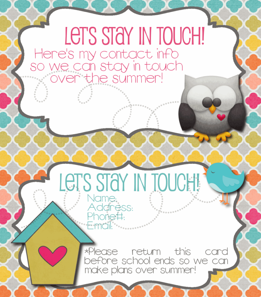 Free Printable Keep In Touch Cards Printable Sight Words List