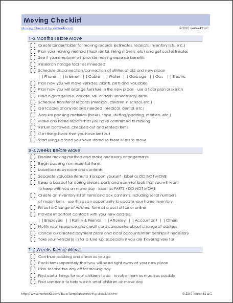 Free Printable Moving Checklist Pdf