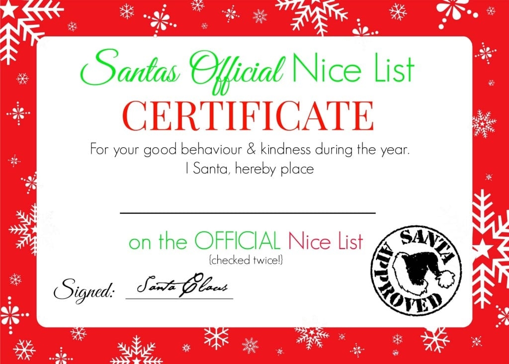 Free Printable Nice List Certificate Template Free Printables Hub